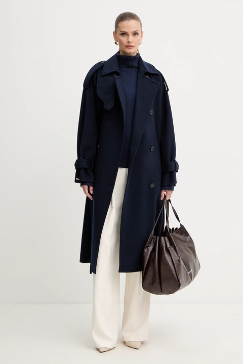 Liu Jo sweter z dodatkiem wełny damski kolor granatowy z golfem MF5445 MS76L - zdjęcie produktu nr 2