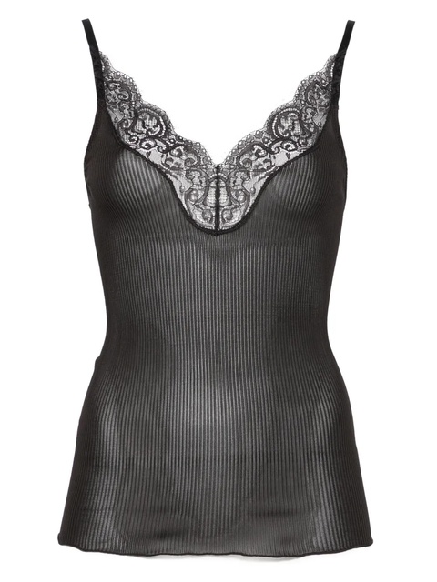 Saint Laurent lace-trim ribbed top - Black - zdjęcie produktu nr 1