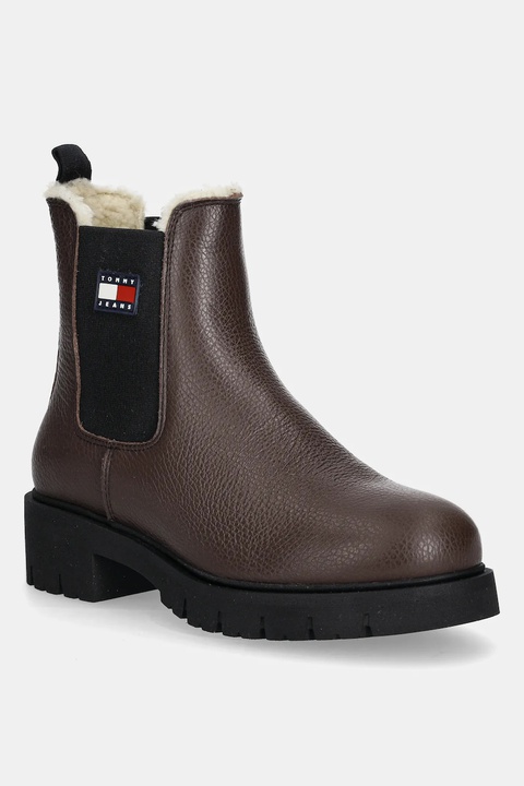 Tommy Jeans sztyblety skórzane TJW CHELSEA BOOT WL damskie kolor brązowy na platformie ocieplone EN0EN02826 - zdjęcie produktu nr 1