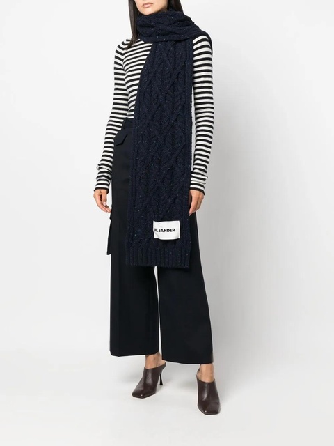 Jil Sander cashmere logo-patch scarf - Blue - zdjęcie produktu nr 2
