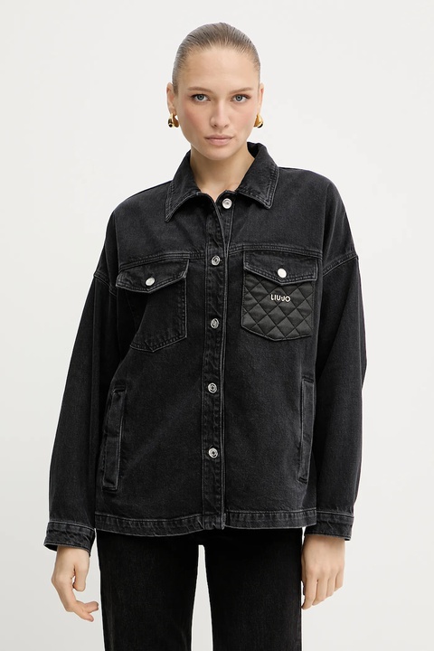 Liu Jo kurtka jeansowa kolor czarny przejściowa oversize UF5111.D4927 - zdjęcie produktu nr 1