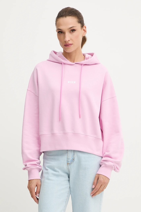 MSGM bluza bawełniana damska kolor różowy z kapturem gładka 3941MDM509.257799 - zdjęcie produktu nr 1