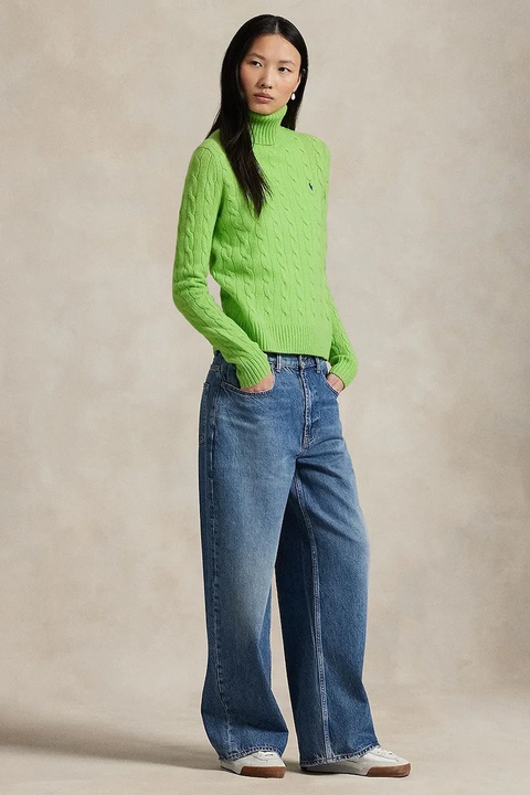 Polo Ralph Lauren sweter wełniany damski kolor zielony lekki z golfem 211888686 - zdjęcie produktu nr 2