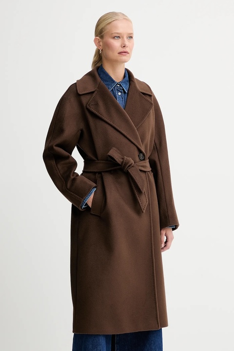 Weekend Max Mara płaszcz wełniany RESINA kolor brązowy 2525016102600 - zdjęcie produktu nr 1