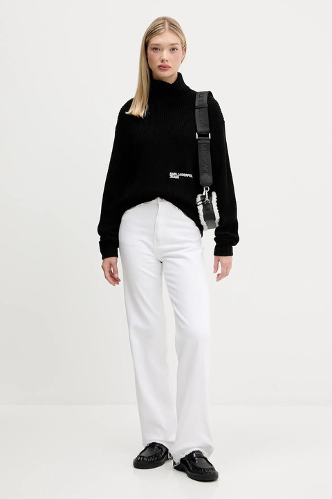 Karl Lagerfeld Jeans sweter z wełną damski kolor czarny z golfem A4W18020 - zdjęcie produktu nr 1