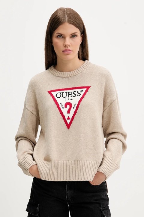 Guess Jeans sweter bawełniany kolor beżowy lekki W4BR12 Z3HM1 - zdjęcie produktu nr 1