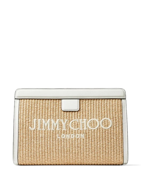 Jimmy Choo Avenue logo-embroidered woven clutch - Neutrals - zdjęcie produktu nr 1