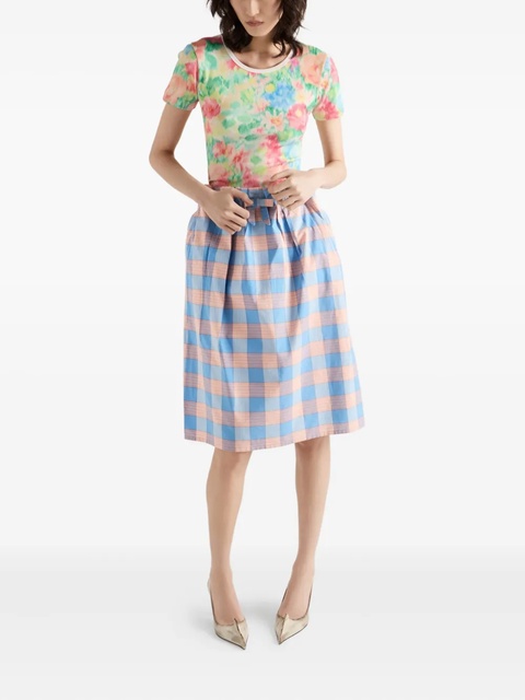 Prada bow-detailed checked skirt - Blue - zdjęcie produktu nr 2