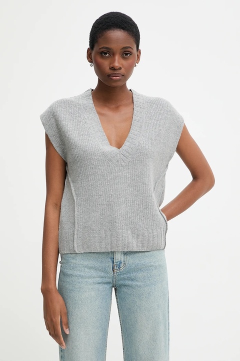 United Colors of Benetton kamizelka z dodatkiem wełny damski kolor szary 126WD4033 - zdjęcie produktu nr 1