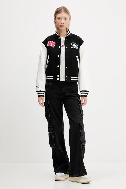 Tommy Jeans kurtka bomber z wełną kolor czarny przejściowa DW0DW21628 - zdjęcie produktu nr 2