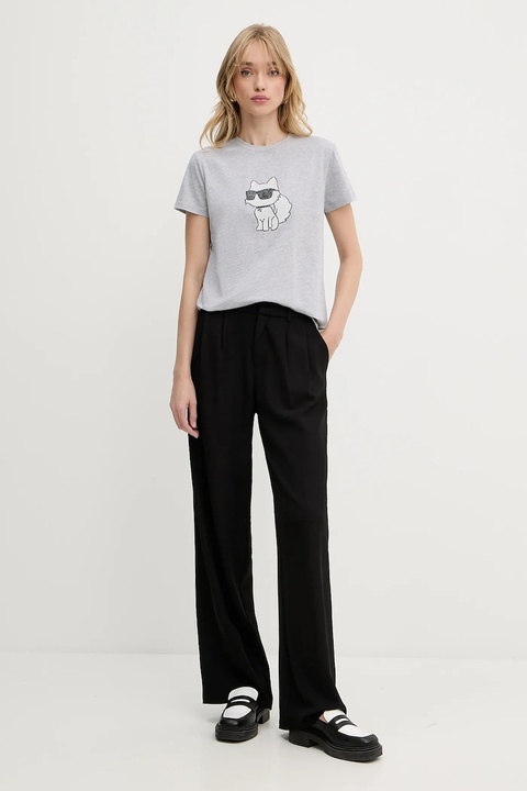 Karl Lagerfeld t-shirt bawełniany damski kolor szary A3W17110 - zdjęcie produktu nr 2