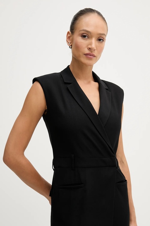 Sisley kombinezon z domieszką wełny kolor czarny z dekoltem w szpic 41FQLT00S - zdjęcie produktu nr 2