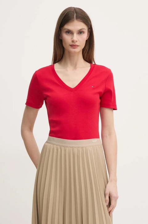 Tommy Hilfiger t-shirt bawełniany damski kolor czerwony WW0WW40584 - zdjęcie produktu nr 2