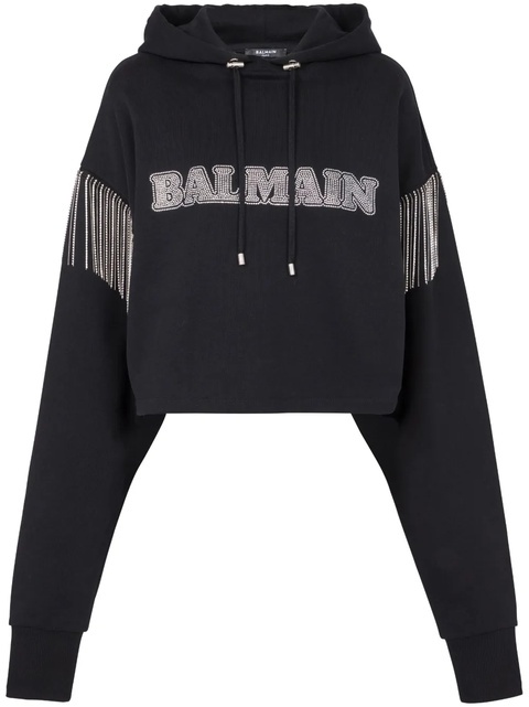Balmain fringed organic-cotton hoodie - Black - zdjęcie produktu nr 1
