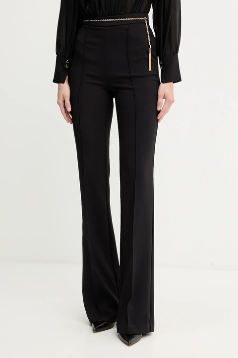 Elisabetta Franchi spodnie damskie kolor czarny dzwony high waist PA14157E2 - zdjęcie produktu nr 1
