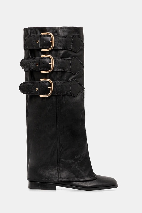 Naked Wolfe kozaki skórzane Anchor damskie kolor czarny na płaskim obcasie lekko ocieplone Anchor Black Leather - zdjęcie produktu nr 2