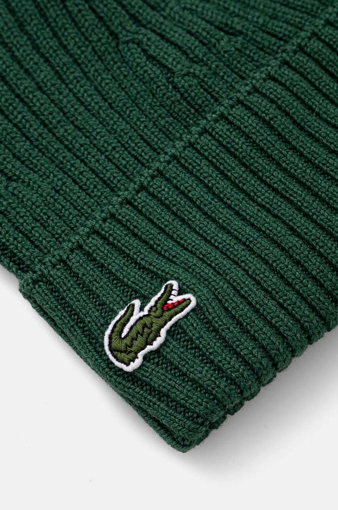 Lacoste czapka wełniana kolor zielony wełniana - zdjęcie produktu nr 1