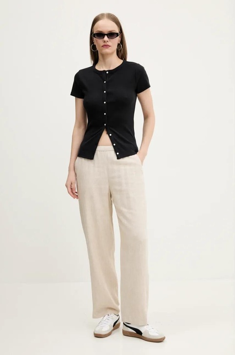 Abercrombie & Fitch spodnie lniane damskie kolor beżowy szerokie high waist KI156-5129 - zdjęcie produktu nr 2