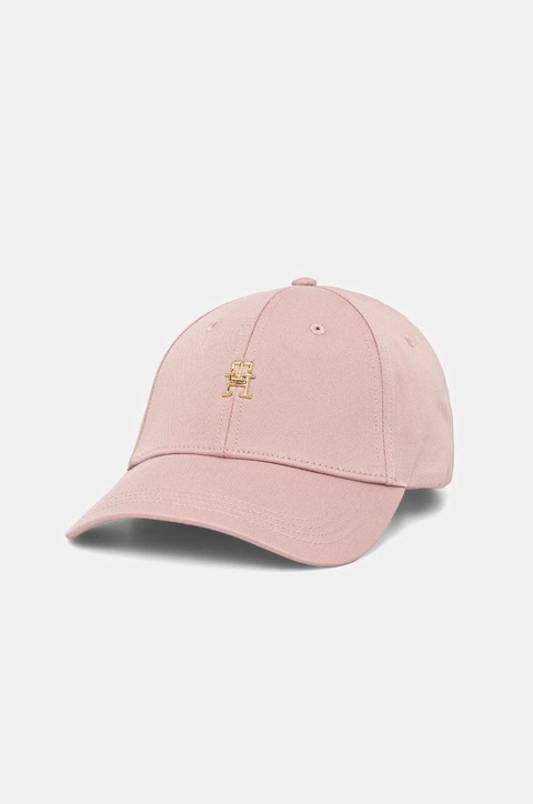 Tommy Hilfiger czapka z daszkiem bawełniana kolor różowy z aplikacją AW0AW17128 - zdjęcie produktu nr 2