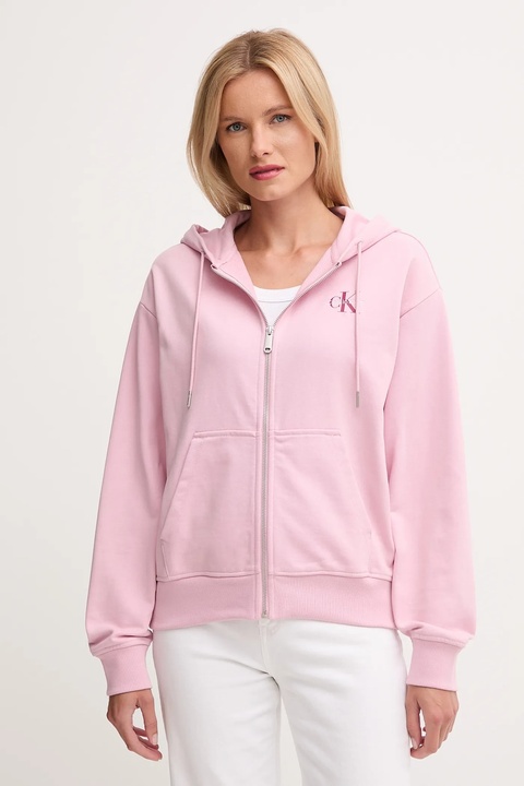 Calvin Klein Jeans bluza damska kolor różowy z kapturem z nadrukiem LV047B270G - zdjęcie produktu nr 1