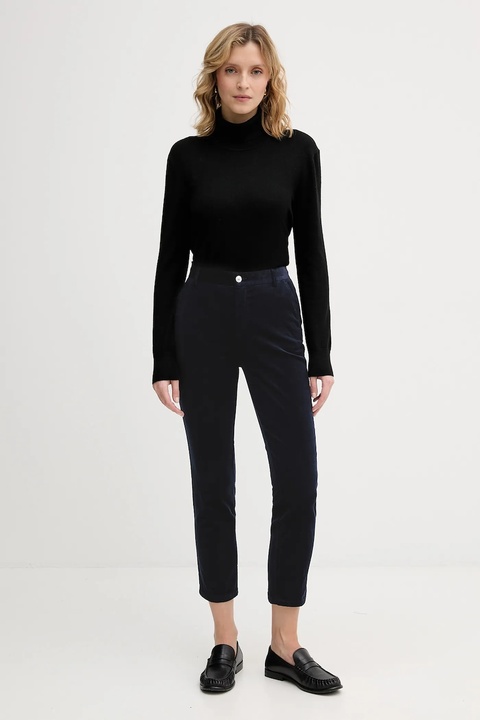 United Colors of Benetton spodnie sztruksowe kolor granatowy fason cygaretki high waist 4MIQDF07W - zdjęcie produktu nr 2