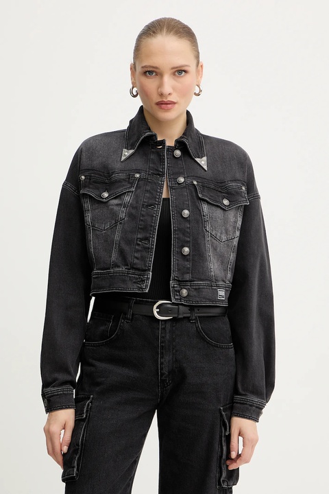 Versace Jeans Couture kurtka jeansowa kolor czarny przejściowa 79HAS403 CDWRC - zdjęcie produktu nr 1