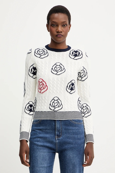 Marella sweter z wełną damski kolor biały 2523366114200 - zdjęcie produktu nr 1