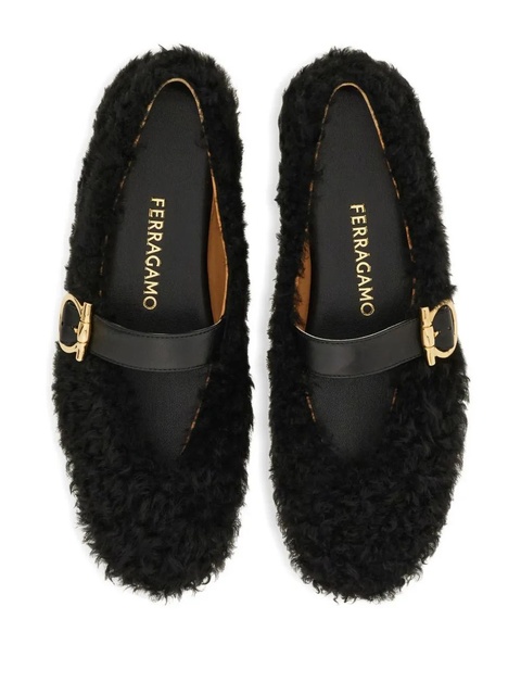 Ferragamo shearling buckled ballet flats - Black - zdjęcie produktu nr 2