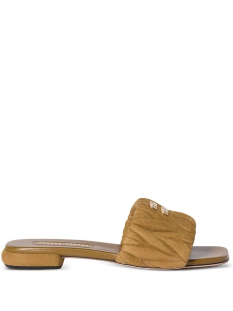 Miu Miu matelassé suede slides - Green - zdjęcie produktu nr 1
