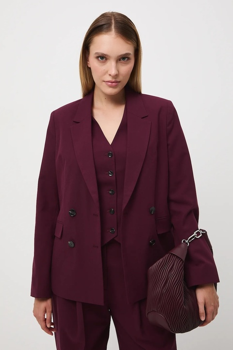 Medicine marynarka dwurzędowa damska kolor bordowy dwurzędowa gładka - zdjęcie produktu nr 2
