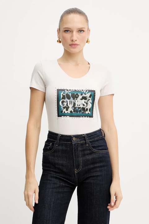 Guess t-shirt ANIMALIER damski kolor beżowy W5YI27 J1314 - zdjęcie produktu nr 1