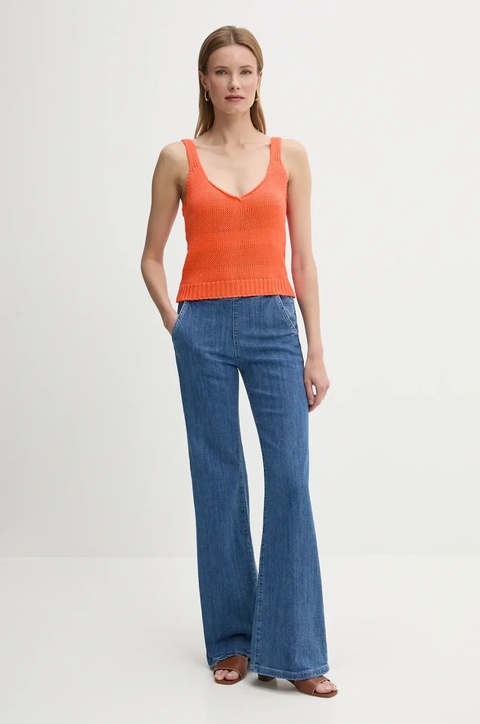 United Colors of Benetton top bawełniany kolor pomarańczowy 1898DH018 - zdjęcie produktu nr 2