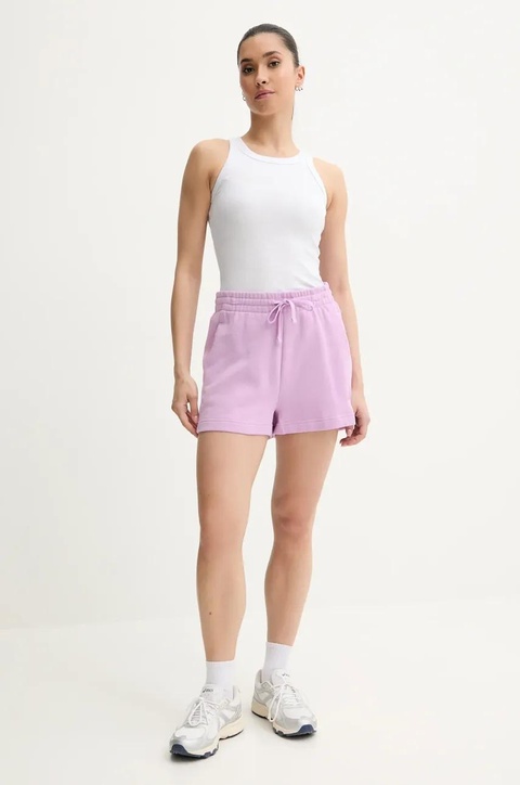 adidas szorty bawełniane ALL SZN kolor fioletowy gładkie high waist JD4735 - zdjęcie produktu nr 2