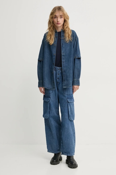 G-Star spodnie bawełniane kolor niebieski proste high waist D25321-D759 - zdjęcie produktu nr 1