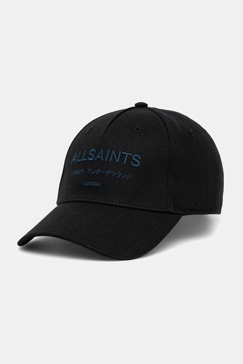 AllSaints czapka z daszkiem bawełniana kolor czarny z aplikacją 29AS101819 - zdjęcie produktu nr 1