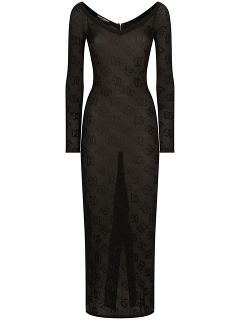 Dolce & Gabbana logo-jacquard V-neck maxi dress - Black - zdjęcie produktu nr 1
