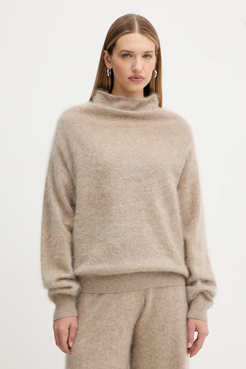 BOSS sweter kaszmirowy damski kolor beżowy lekki z półgolfem 50550806 - zdjęcie produktu nr 1