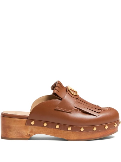 Valentino Garavani 45mm VLogo Signature fringed clogs - Brown - zdjęcie produktu nr 2