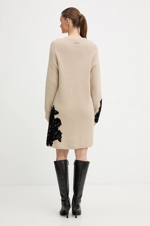 Pinko sukienka z dodatkiem wełny kolor beżowy mini oversize 105504 A2R1 - zdjęcie produktu nr 2