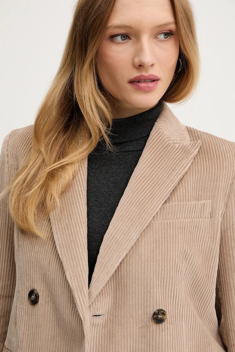 Weekend Max Mara marynarka sztruksowa KATANGA kolor beżowy dwurzędowa gładka 2525046062600 - zdjęcie produktu nr 2