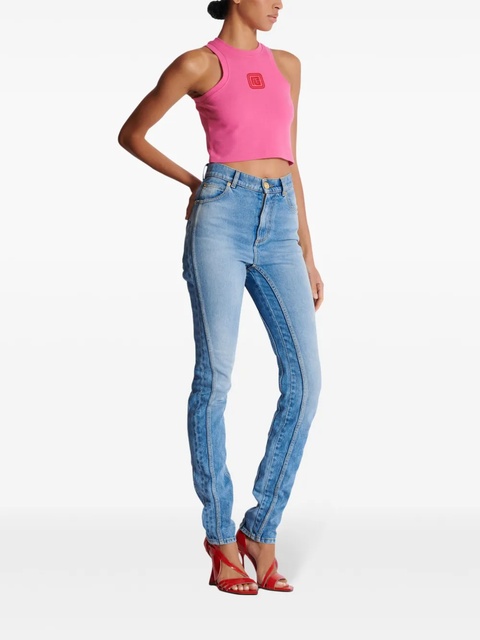 Balmain logo-embroidered cropped tank top - Pink - zdjęcie produktu nr 2