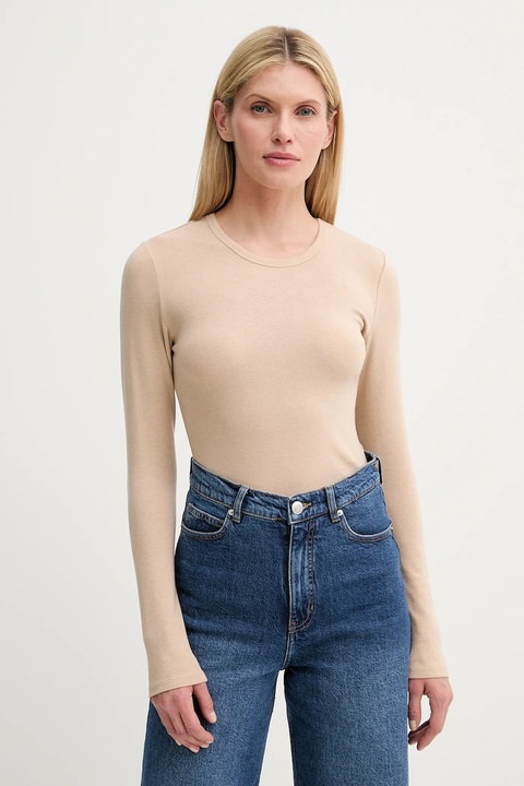 MUNTHE longsleeve z domieszką wełny LUTEST kolor beżowy 247112724767 - zdjęcie produktu nr 1