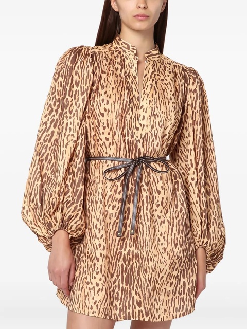 ZIMMERMANN leopard-print puff-sleeve mini dress - Brown - zdjęcie produktu nr 1