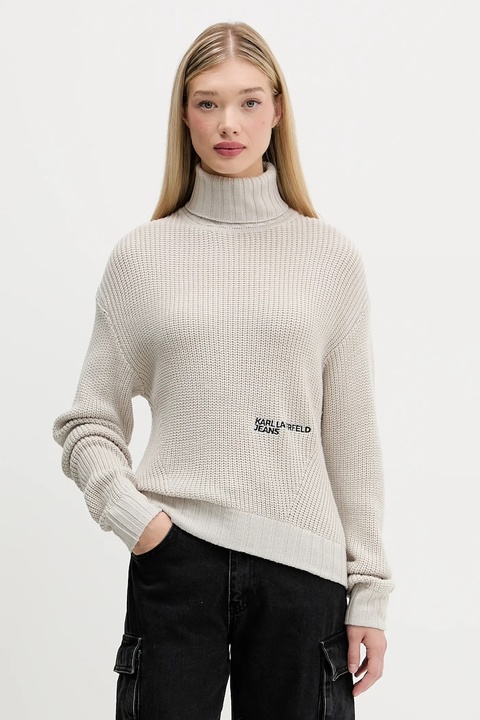 Karl Lagerfeld Jeans sweter z wełną damski kolor beżowy z golfem A4W18020 - zdjęcie produktu nr 1
