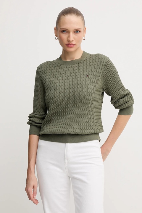 Tommy Hilfiger sweter bawełniany kolor zielony lekki WW0WW44993 - zdjęcie produktu nr 1