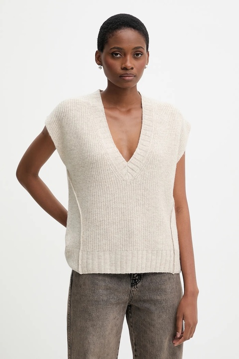 United Colors of Benetton kamizelka z dodatkiem wełny damski kolor beżowy 126WD4033 - zdjęcie produktu nr 1