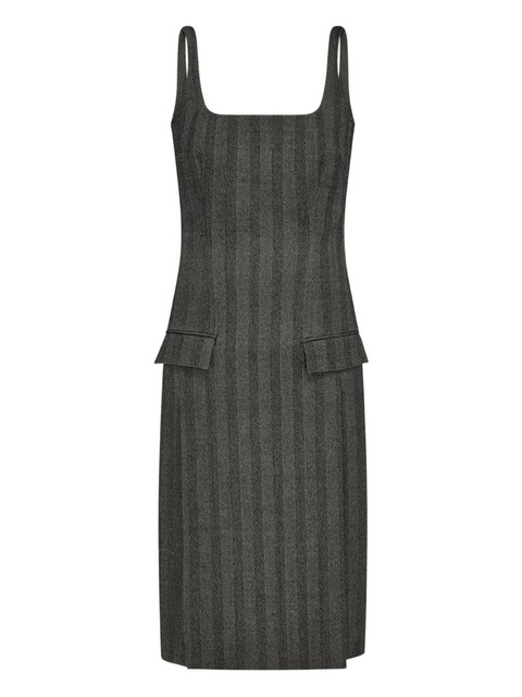 Ferragamo herringbone square-neck midi dress - Grey - zdjęcie produktu nr 1