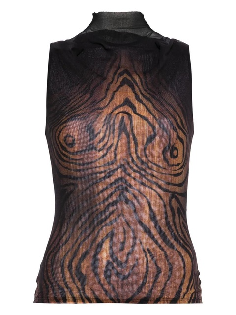 Jean Paul Gaultier high-neck wood-print top - Black - zdjęcie produktu nr 1