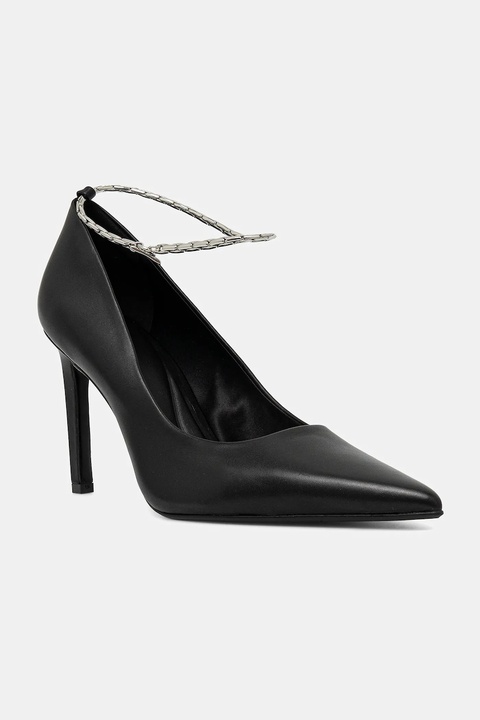 Calvin Klein szpilki skórzane ESS STILETTO HDW CHAIN LTH 90 kolor czarny HW0HW02718 - zdjęcie produktu nr 1