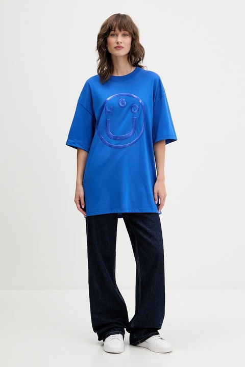 Hugo Blue t-shirt bawełniany damski kolor niebieski 50550141 - zdjęcie produktu nr 2